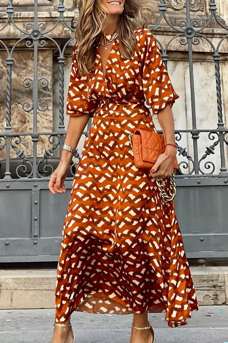 Kaynafashions - Elegant Print Printing V Neck Long Sleeve Two Pieces