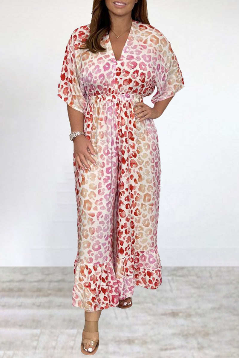 Kaynafashions - Bohemian College Print Backless V Neck Loose Jumpsuits