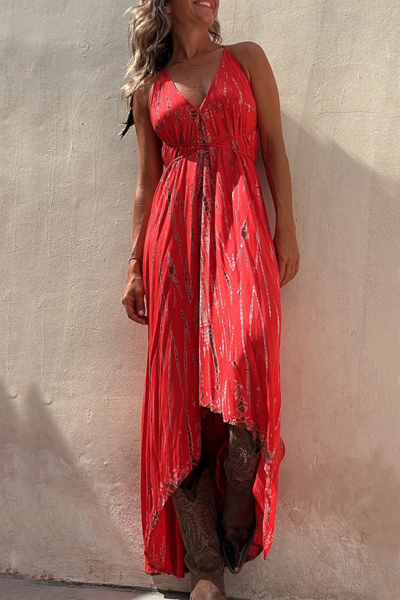 Kaynafashions - Sexy Vacation Geometric Frenulum Sling Dress Dresses