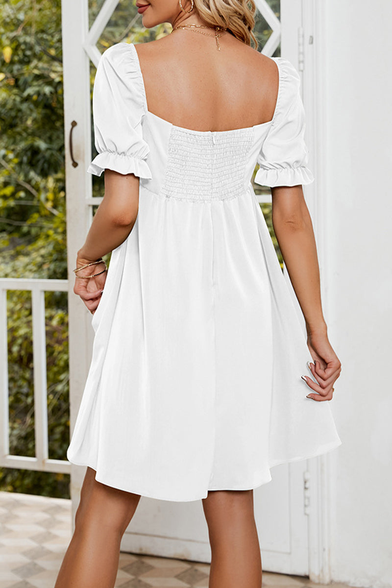 Kaynafashions - Sweet Elegant Solid Fold Square Collar A Line Dresses