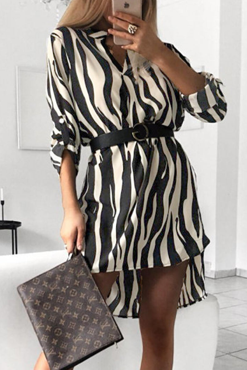 Kaynafashions - Elegant Animal Print Without Belt V Neck Irregular Dress Dresses(6 Colors)
