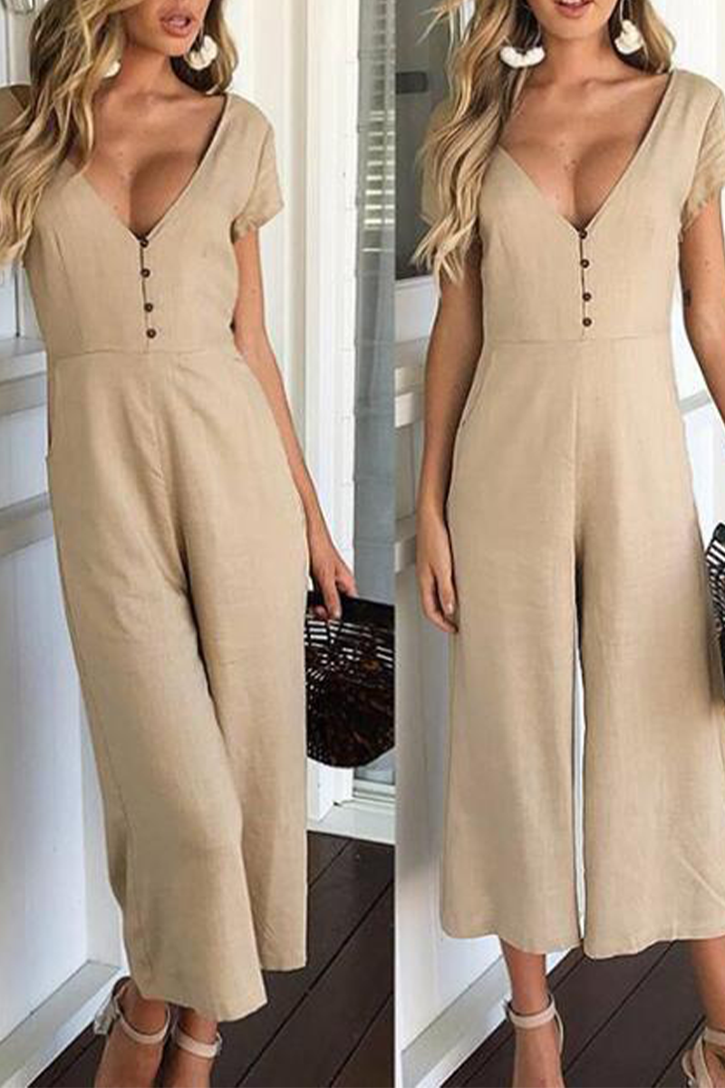 Kaynafashions - Casual Solid Patchwork V Neck Boot Cut Jumpsuits(4 colors)