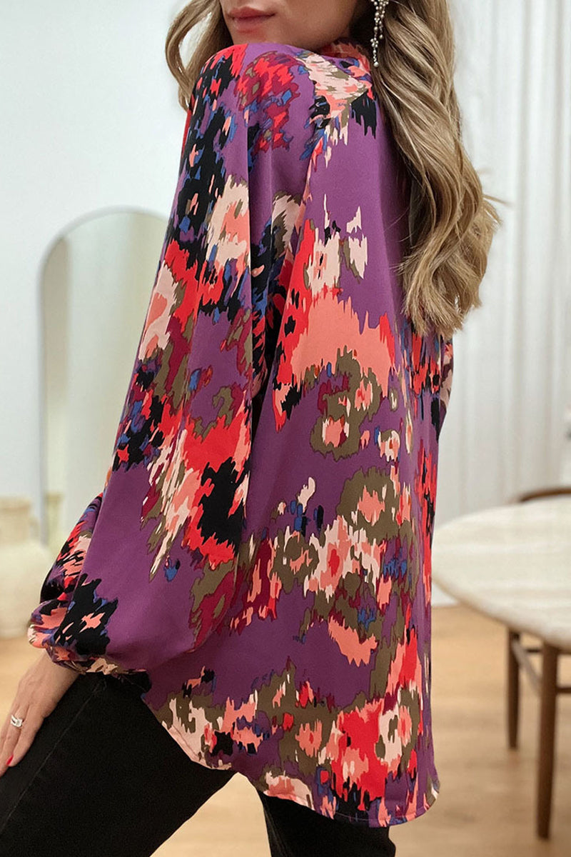 Kaynafashions - Work Elegant Print Patchwork V Neck Tops