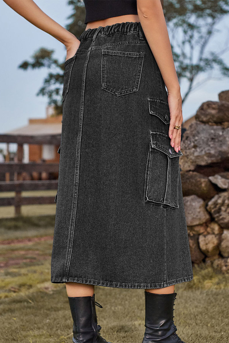 Kaynafashions - Casual Street Solid Slit High Waist Denim Skirts