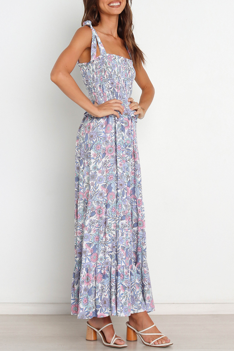 Kaynafashions - Casual Print Patchwork Spaghetti Strap Straight Dresses