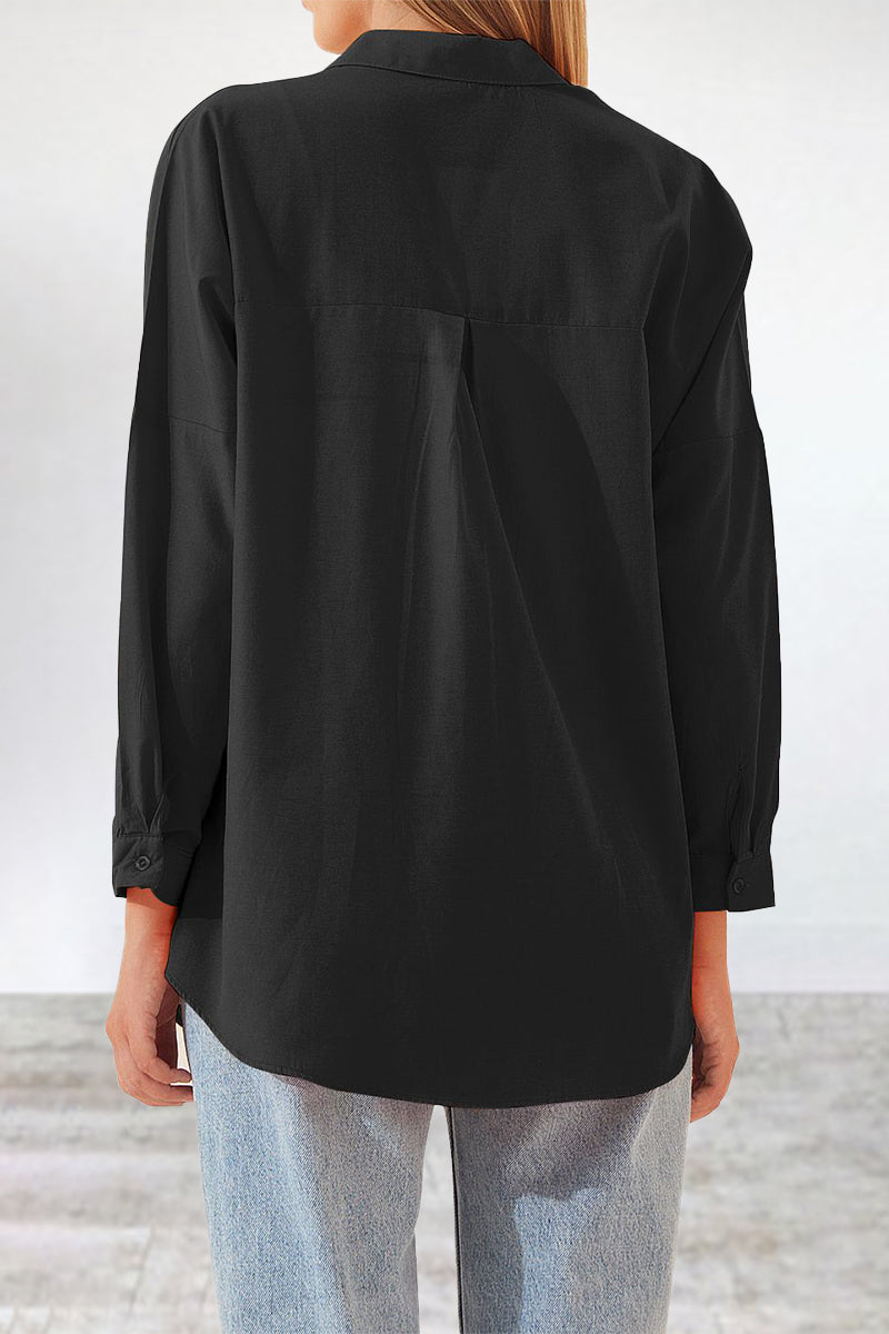 Kaynafashions - Casual Simplicity Solid Buttons Turndown Collar Blouses(11 Colors)