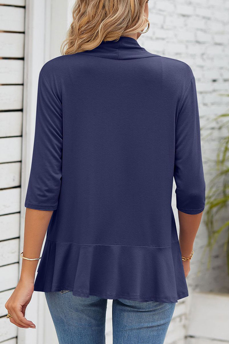 Kaynafashions - Daily Simplicity Solid Flounce V Neck Outerwear