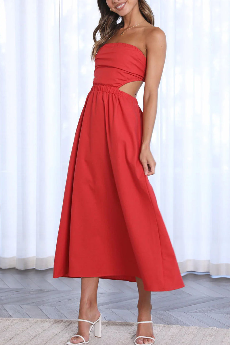 Kaynafashions - Sexy Celebrities Solid Backless Strapless Waist Skirt Dresses