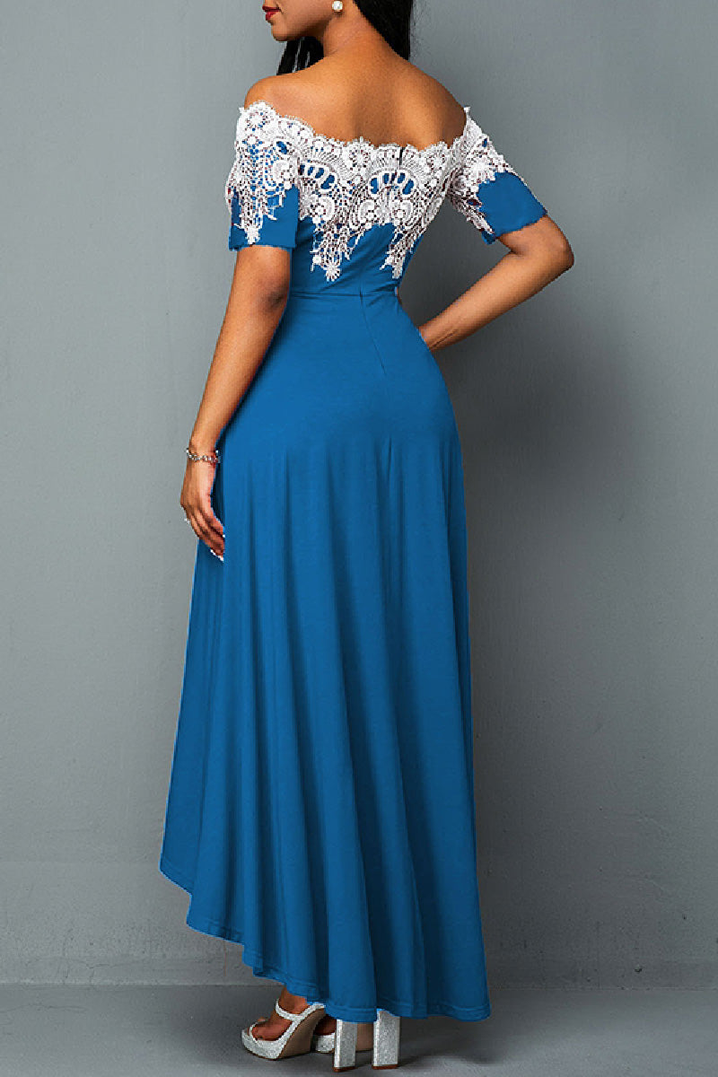 Kaynafashions - Casual Embroidery Patchwork Off the Shoulder Irregular Dress Dresses