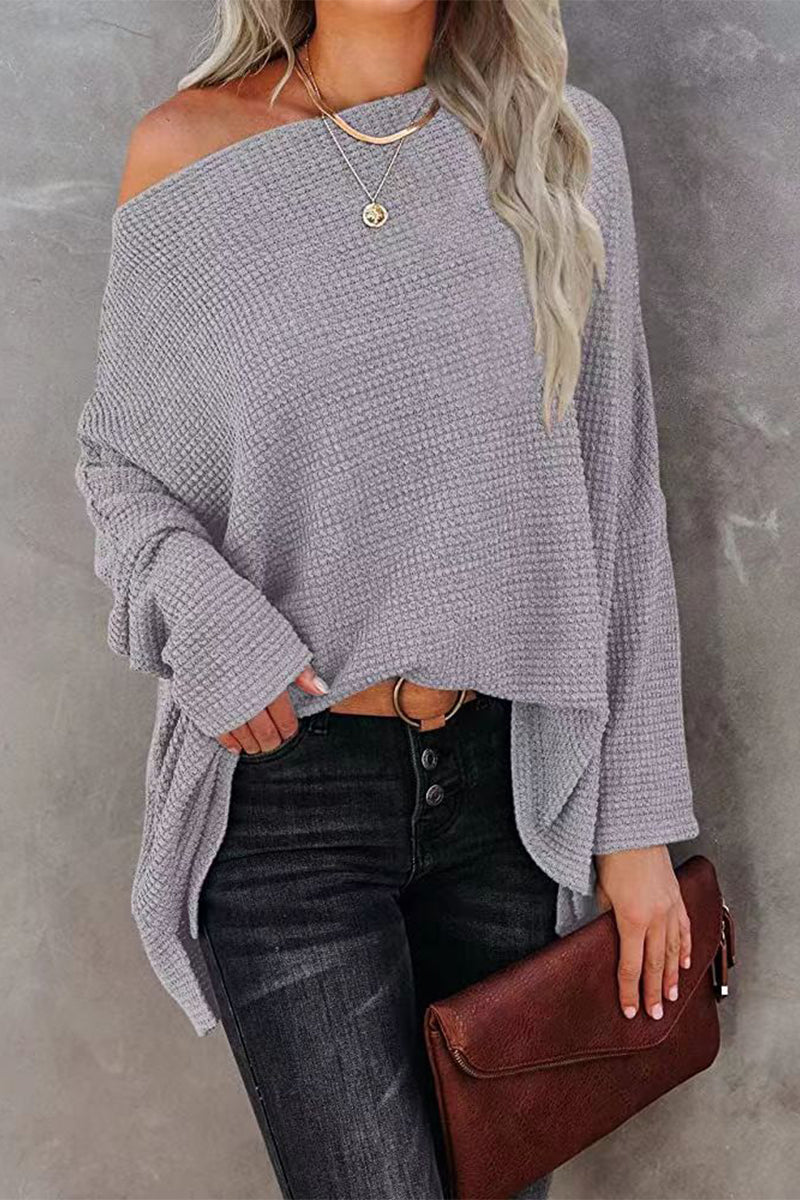 Kaynafashions - Casual Solid Solid Color Oblique Collar Sweaters(6 Colors)
