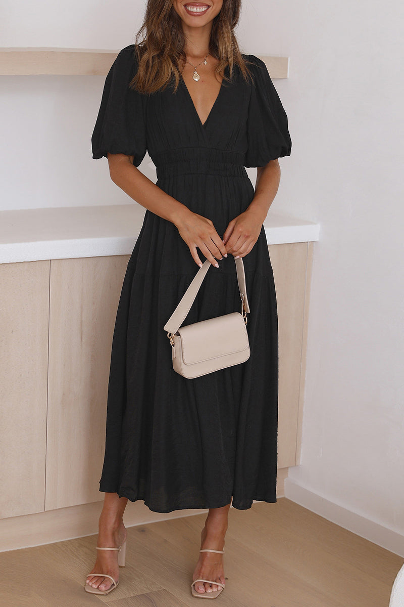 Kaynafashions - Elegant Solid V Neck A Line Dresses(4 Colors)