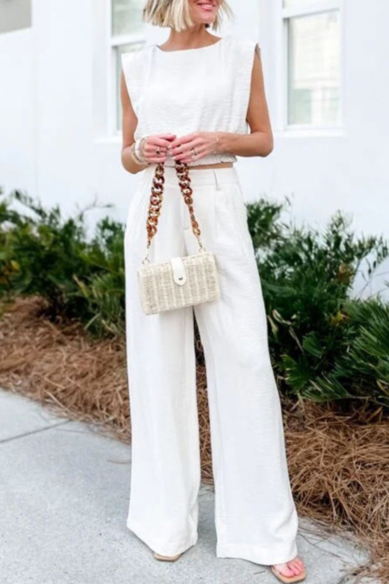 Kaynafashions - Casual Solid Pocket O Neck Sleeveless Two Pieces