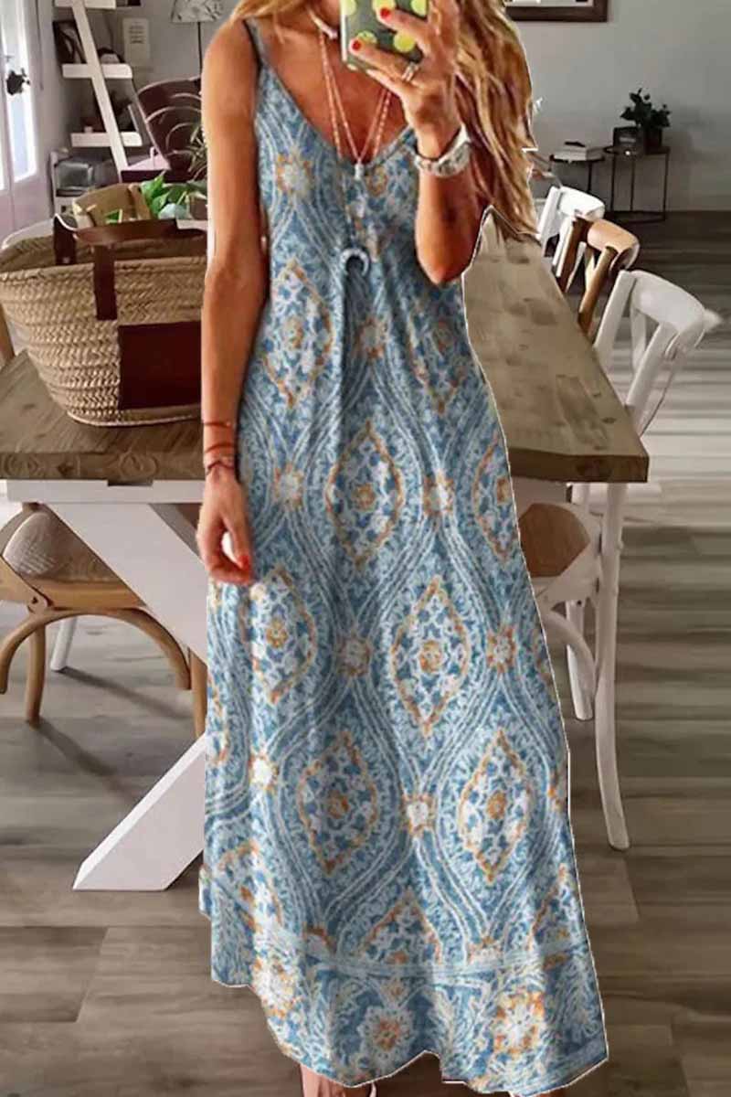 Kaynafashions - Street Print Patchwork V Neck A Line Dresses(8 Colors)