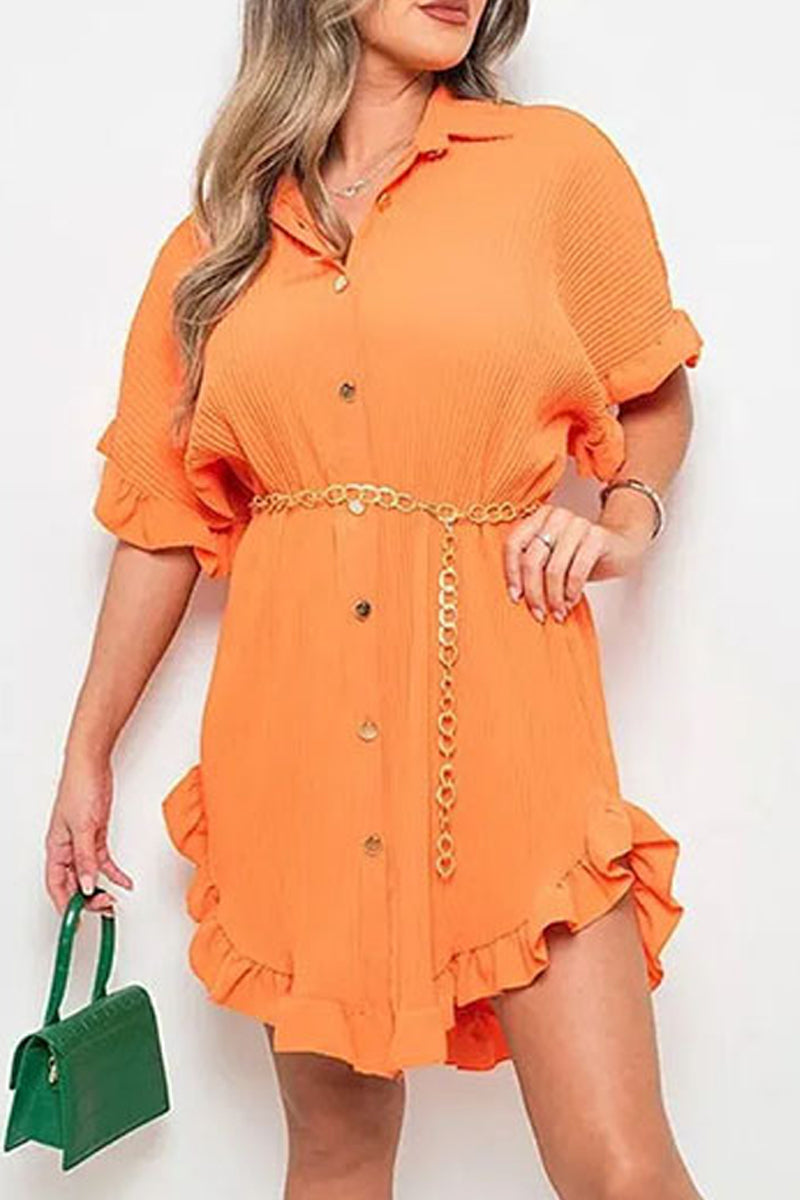 Kaynafashions - Casual Solid Patchwork Turndown Collar Shirt Dress Dresses