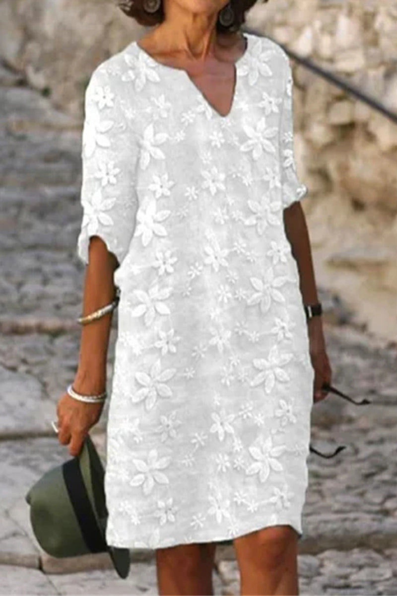 Kaynafashions - Casual Simplicity Solid Patchwork V Neck Short Sleeve Dress Dresses(5 Colors)