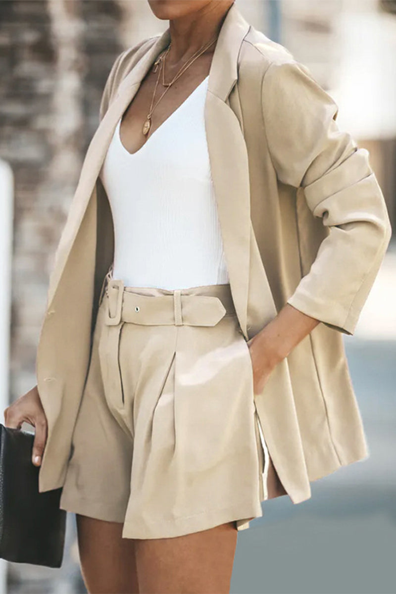 Kaynafashions - Casual Simplicity Solid Turndown Collar Long Sleeve Two Pieces(5 Colors)