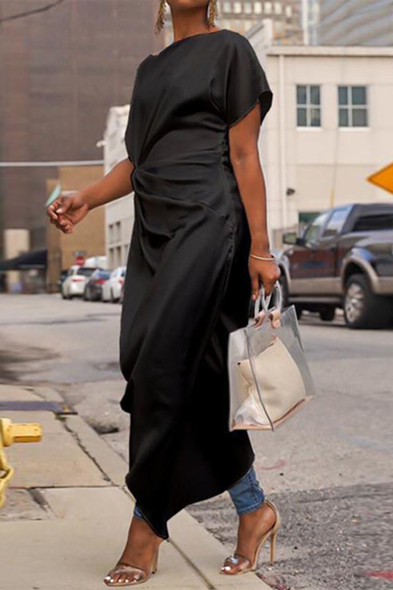 Kaynafashions - Casual Solid Asymmetrical O Neck Irregular Dress Dresses