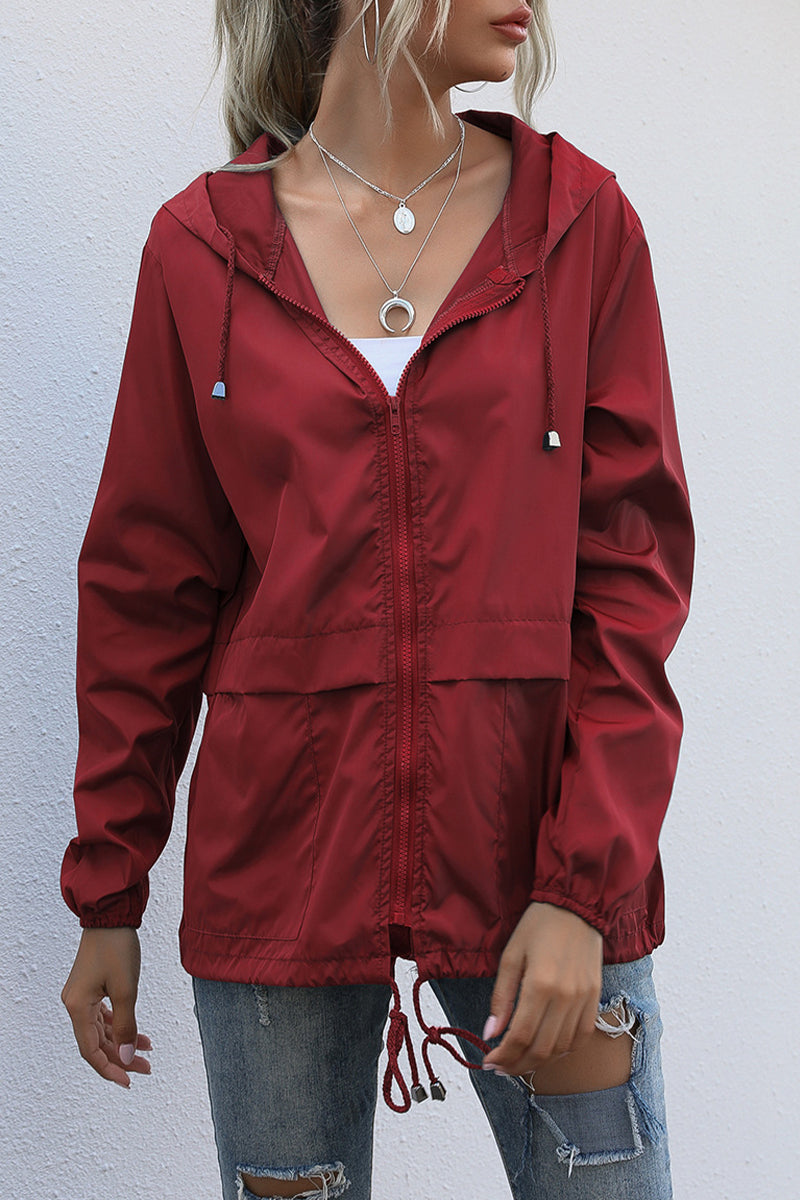 Kaynafashions - Casual Solid Zipper Hooded Collar Outerwear