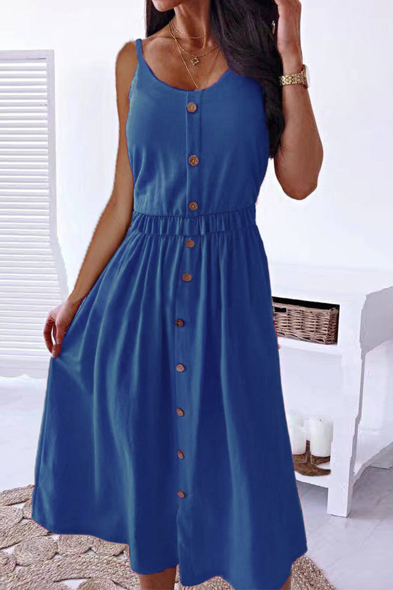 Kaynafashions - Casual Solid Patchwork Spaghetti Strap Cake Skirt Dresses(6 colors)