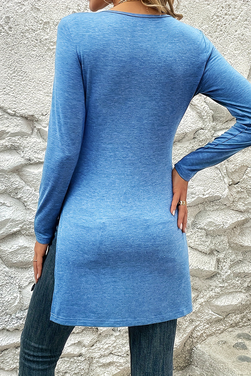 Kaynafashions - Casual Solid Buttons O Neck One Step Skirt Dresses