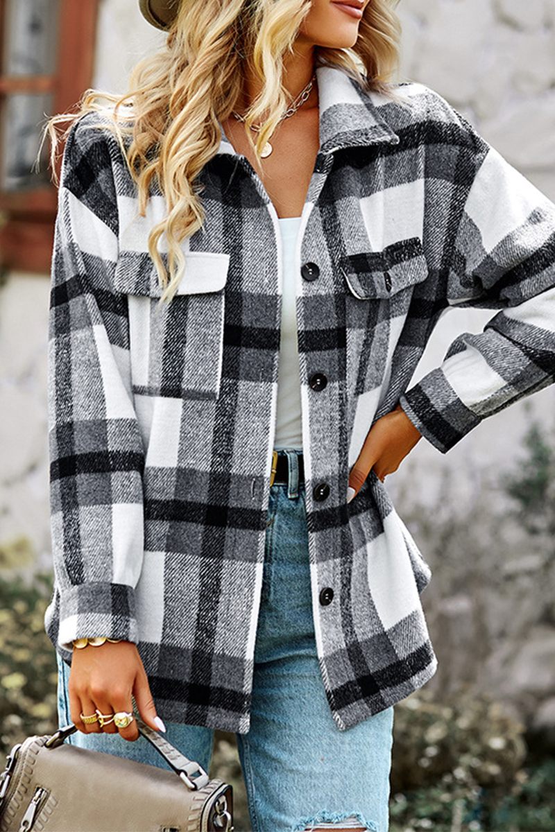 Kaynafashions - Casual Plaid Patchwork Turndown Collar Blouses(4 Colors)