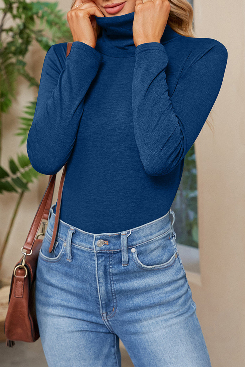 Kaynafashions - Daily Simplicity Solid Turtleneck Tops(6 Colors)