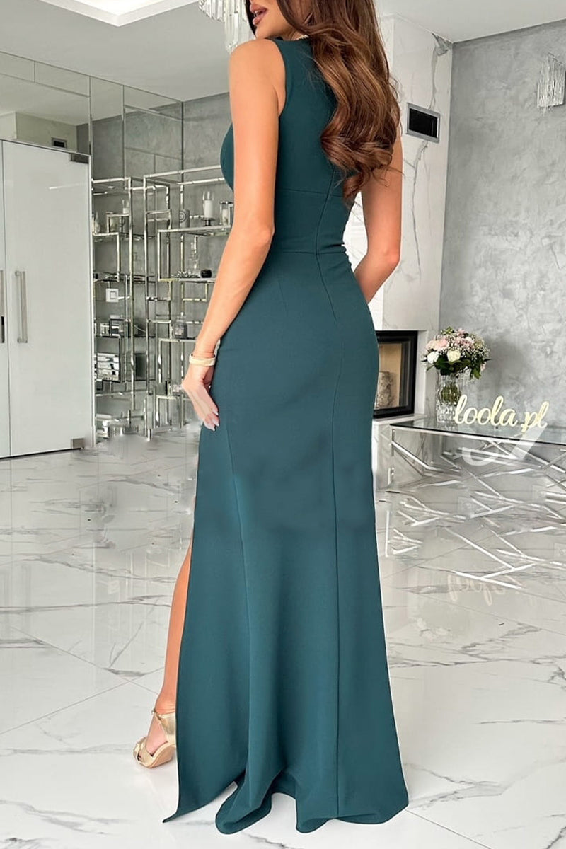 Kaynafashions - Celebrities Elegant Solid Slit Fold V Neck Evening Dress Dresses