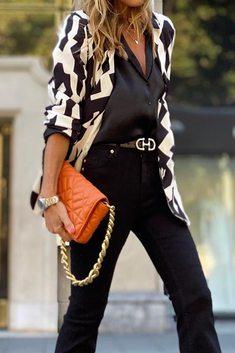 Kaynafashions - Work Street Printing Turn-back Collar Outerwear