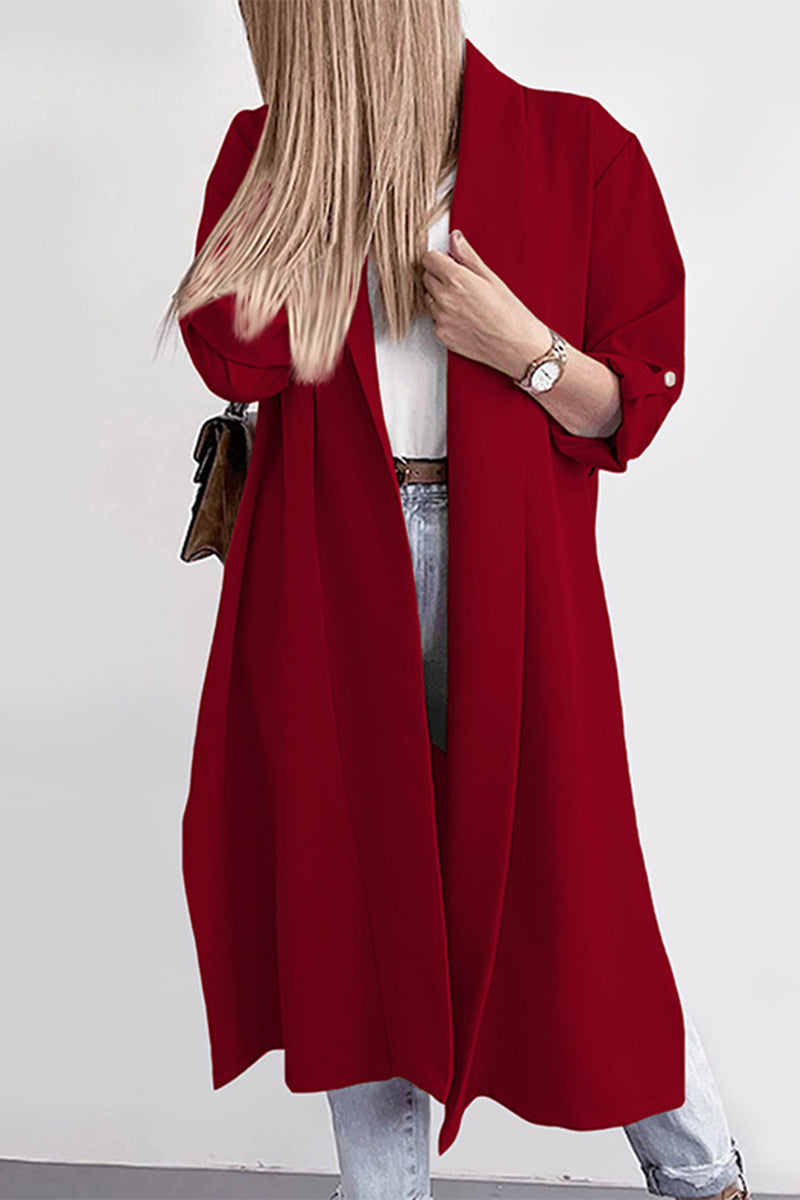 Kaynafashions - Fashion Elegant Solid Slit Turndown Collar Outerwear