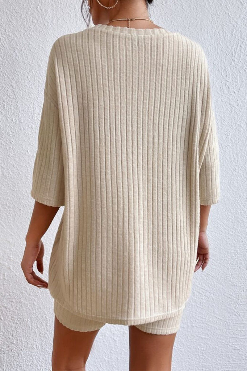 Kaynafashions - Casual Daily Solid Solid Color O Neck Short Sleeve Two Pieces