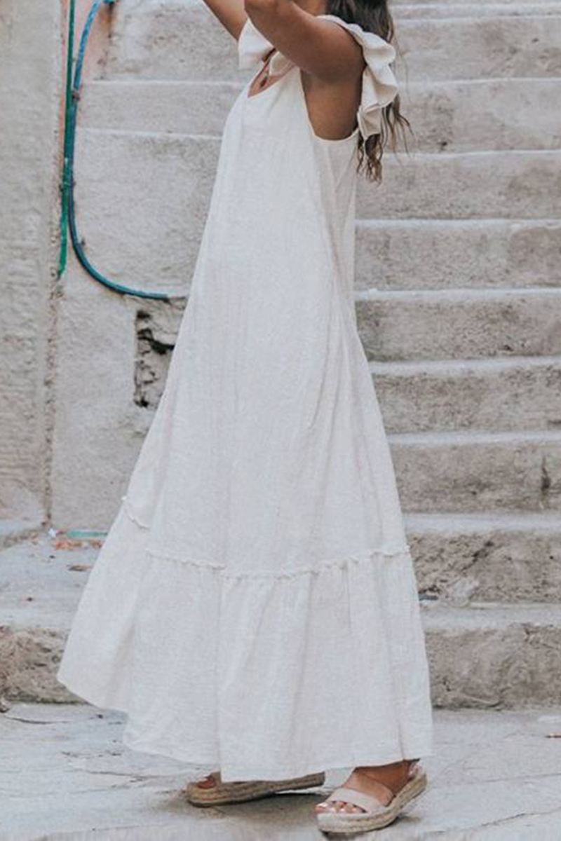 Kaynafashions - Casual Solid Flounce Spaghetti Strap Cake Skirt Dresses