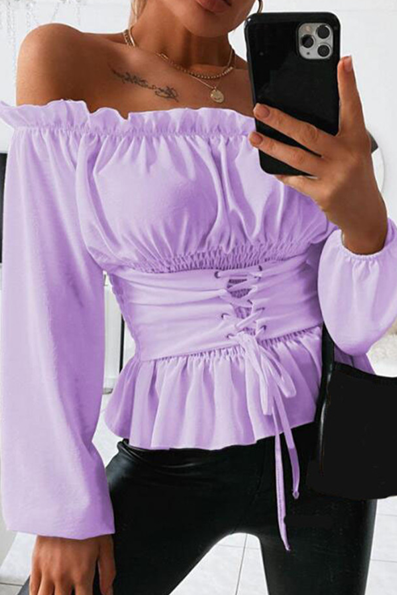 Kaynafashions - Casual Solid Flounce Off the Shoulder Tops(5 colors)