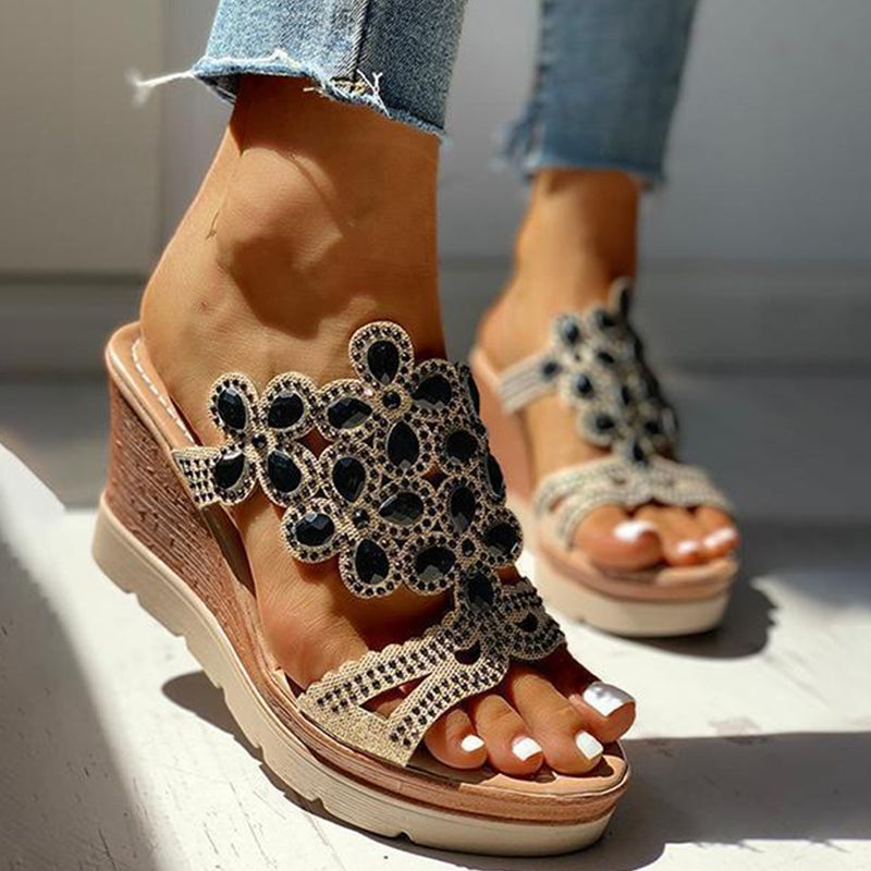 Kaynafashions - Casual Rhinestone Opend Wedges Shoes