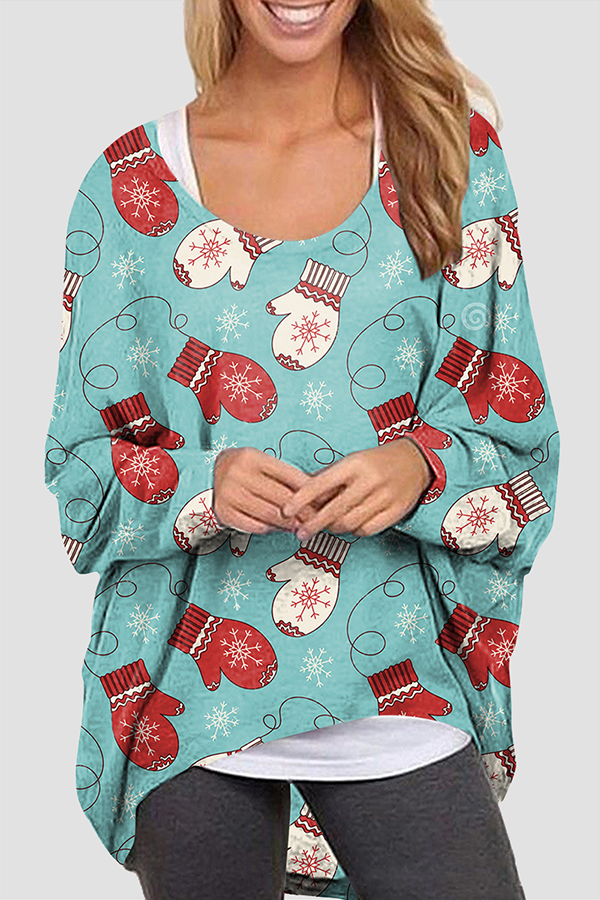 Kaynafashions - Casual Santa Claus Snowman Printed Basic O Neck Tops