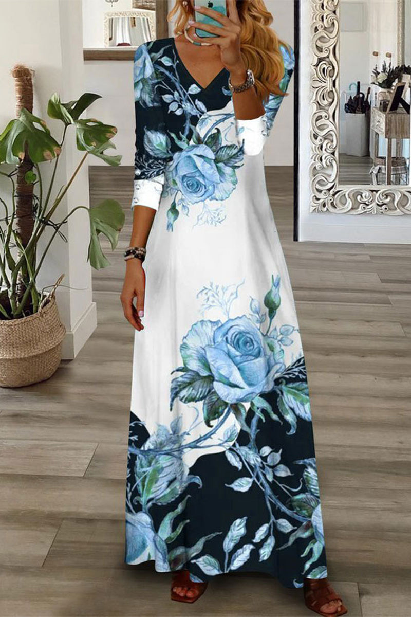 Kaynafashions - Elegant Floral Buttons V Neck A Line Dresses