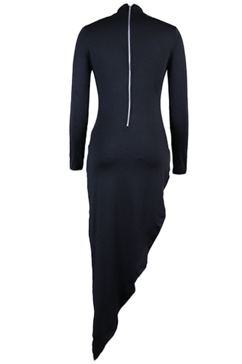 Kaynafashions - Celebrities Elegant  Asymmetrical Zipper Half A Turtleneck One Step Skirt Dresses
