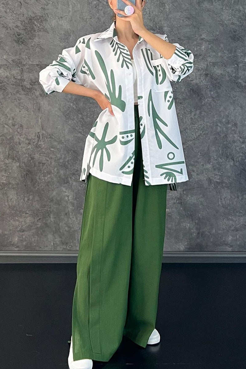 Kaynafashions - Casual Print Patchwork Turndown Collar Long Sleeve Two Pieces