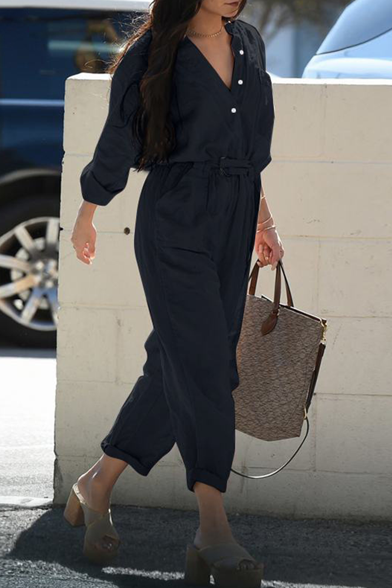 Kaynafashions - Casual Solid Patchwork V Neck Harlan Jumpsuits(3 Colors)