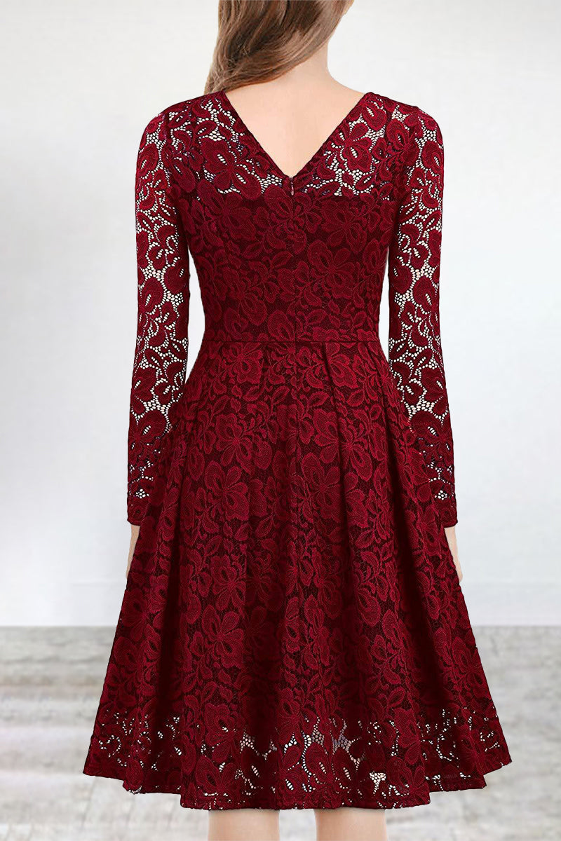 Kaynafashions - Celebrities Elegant Solid Lace V Neck A Line Dresses(5 Colors)