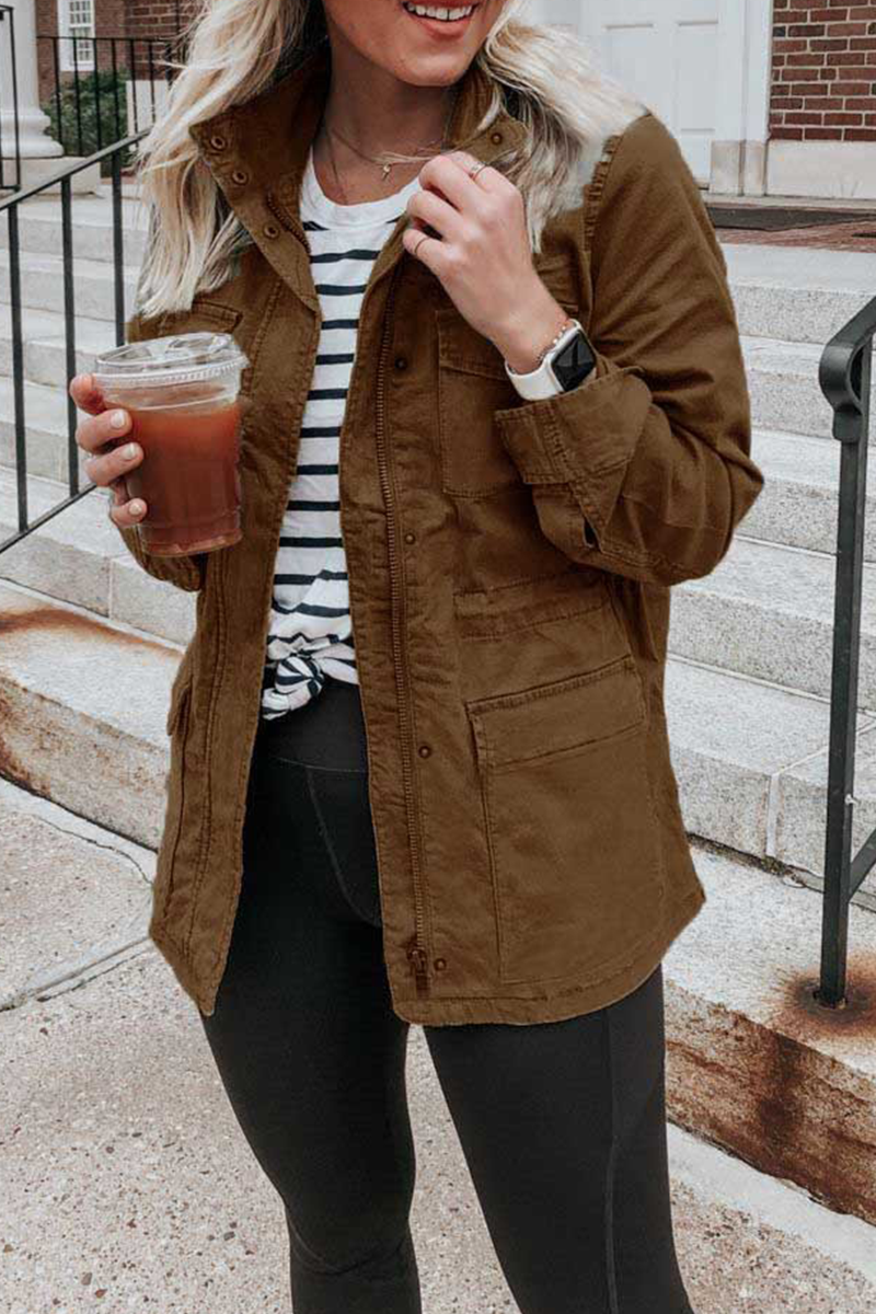 Kaynafashions - Casual Solid Patchwork Turndown Collar Outerwear