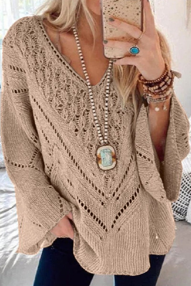 Kaynafashions - Elegant Solid Hollowed Out V Neck Tops