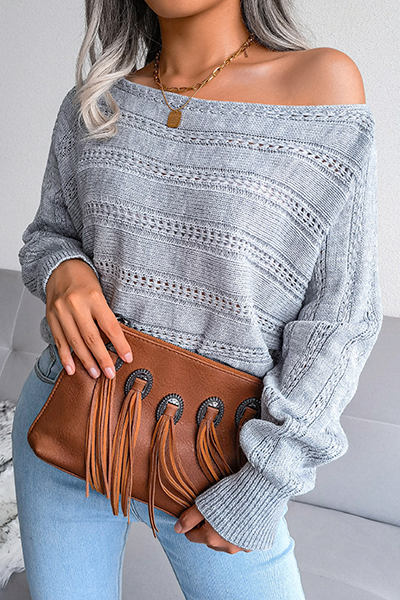 Kaynafashions - Casual Pierced Patchwork Off the Shoulder Sweater(3 Colors)