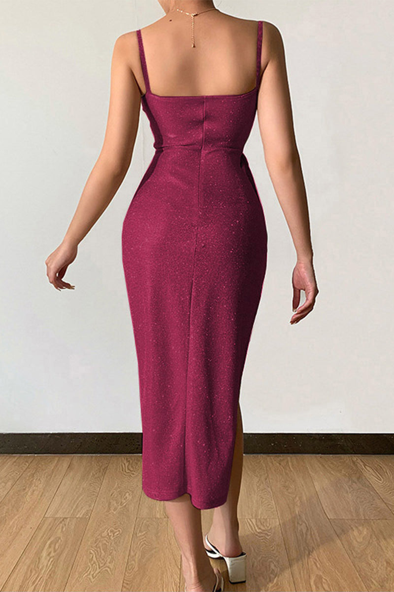 Kaynafashions - Sexy Elegant Solid Sequins Sequined V Neck Sling Dress Dresses(8 Colors)
