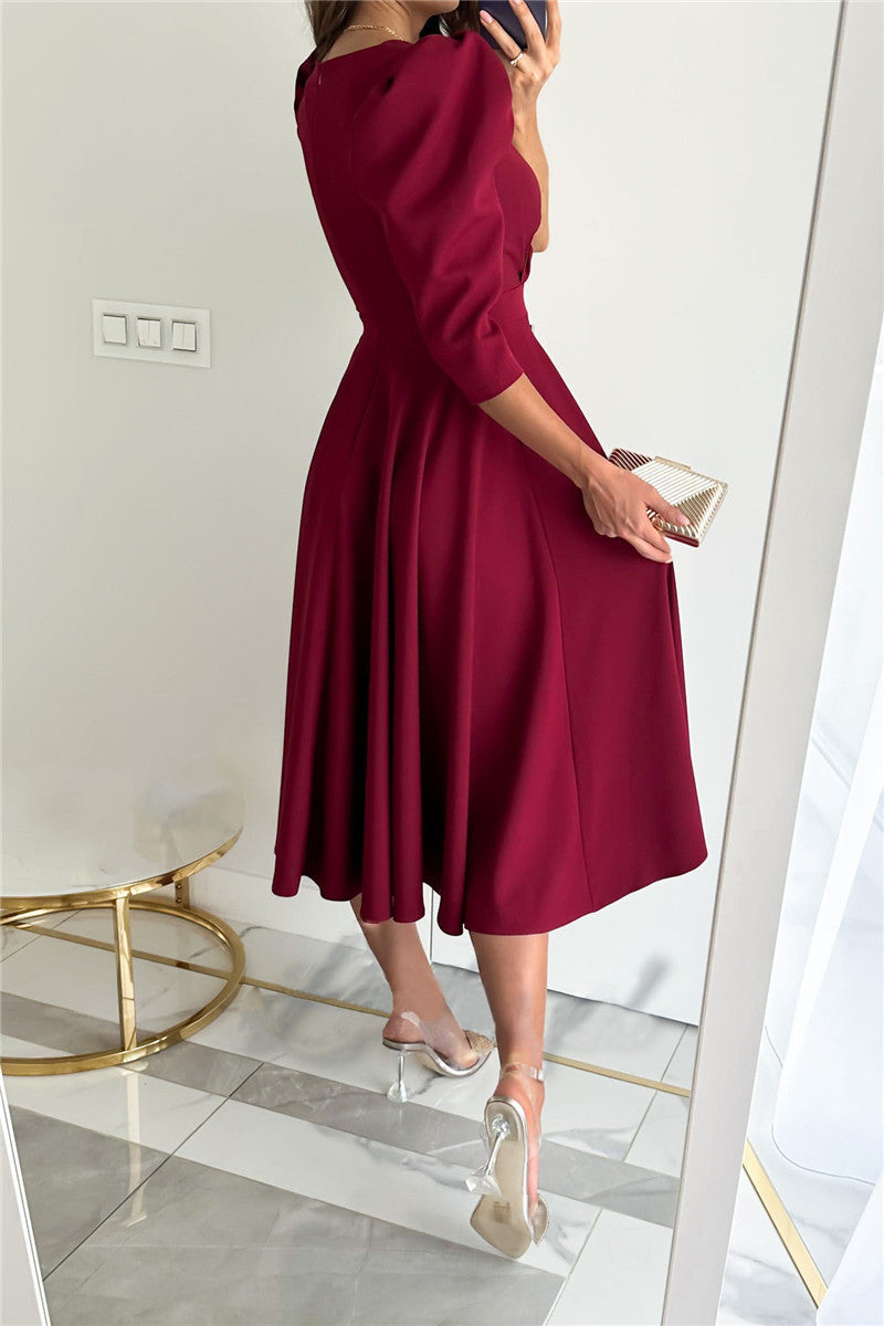 Kaynafashions - Sweet Elegant Solid Color V Neck A Line Dresses(4 Colors)