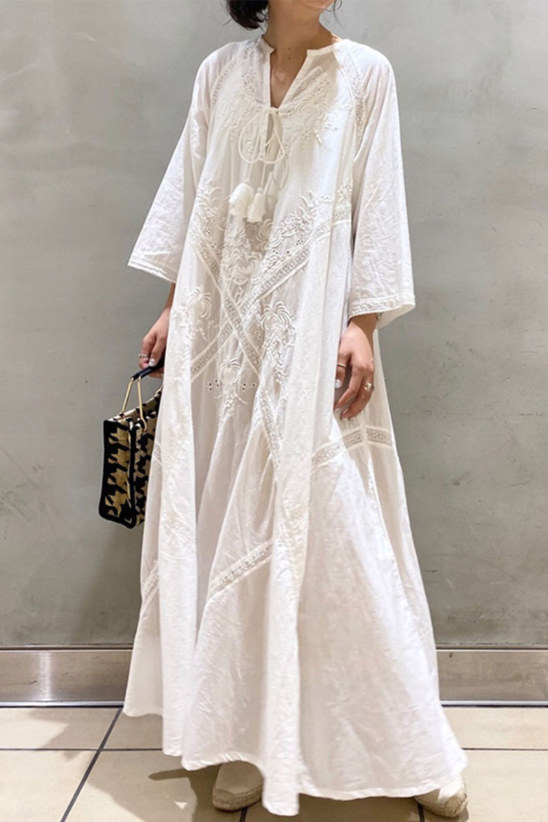 Kaynafashions - Casual Elegant Solid Embroidered Frenulum V Neck A Line Dresses