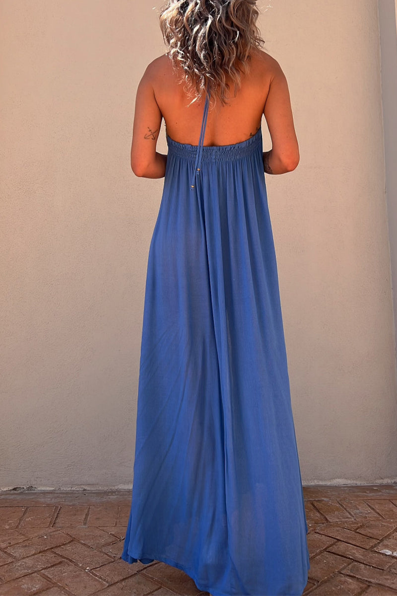 Kaynafashions - Sexy Casual Patchwork Frenulum V Neck Sling Dress Dresses