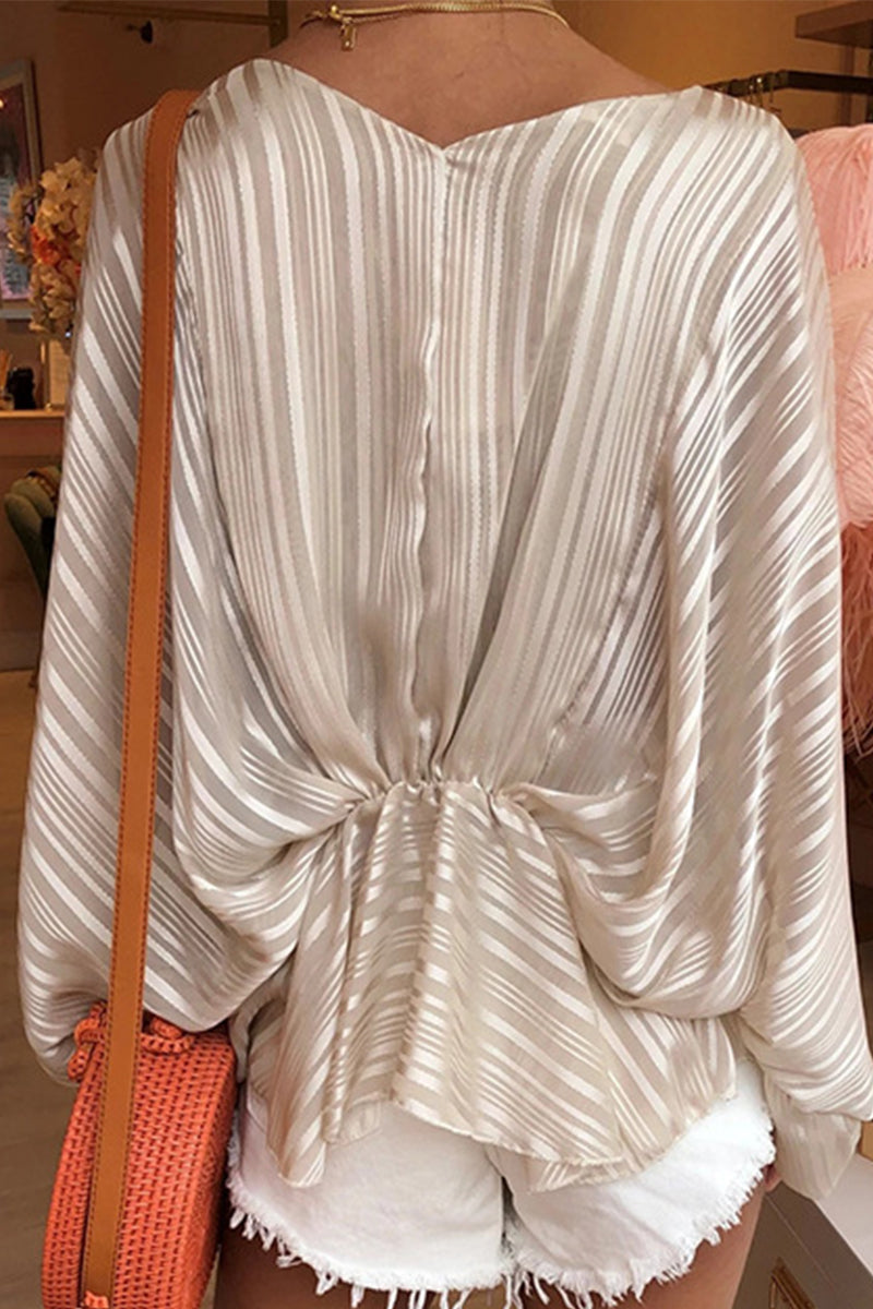 Kaynafashions - Elegant Striped Patchwork V Neck High Waist Tops(5 Colors)