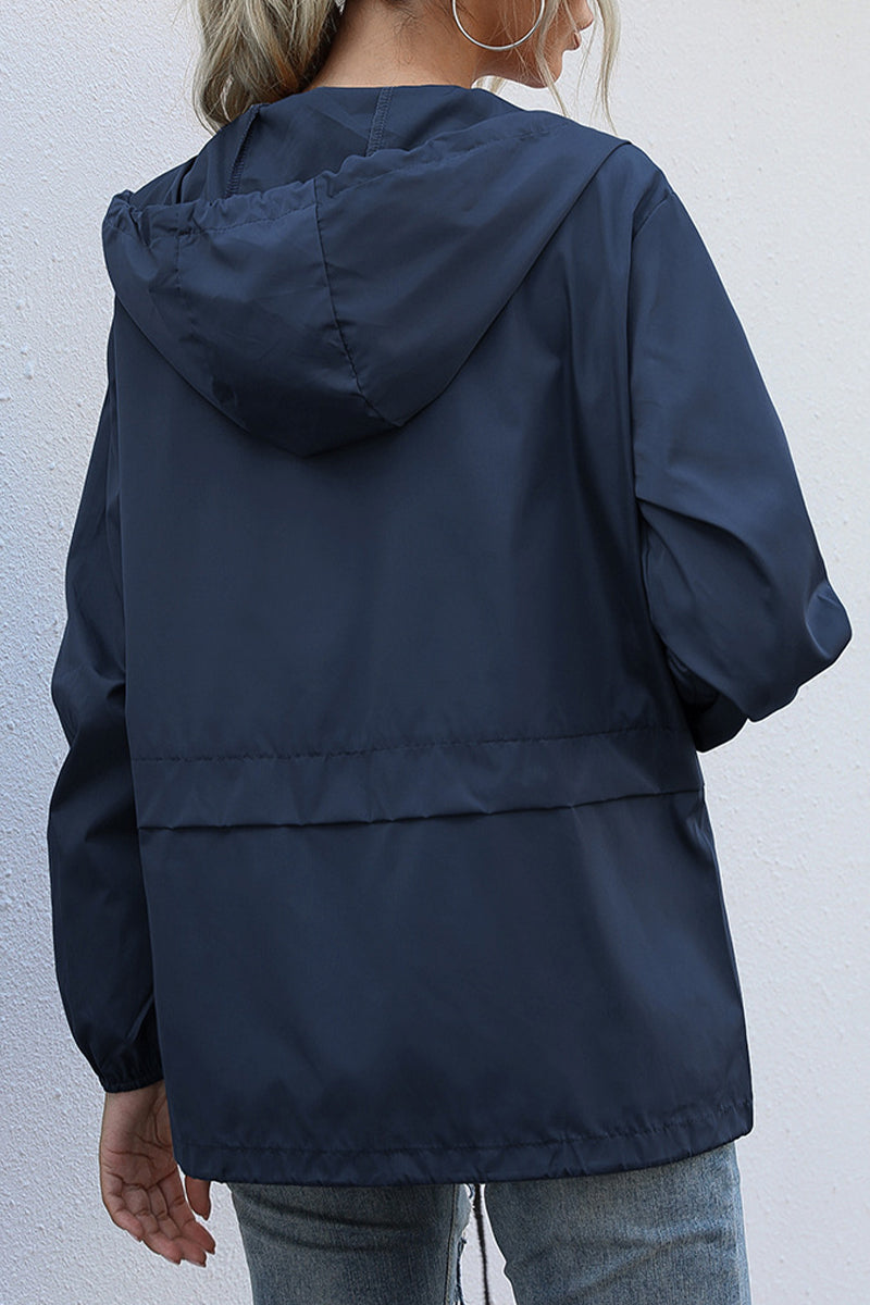 Kaynafashions - Casual Solid Zipper Hooded Collar Outerwear