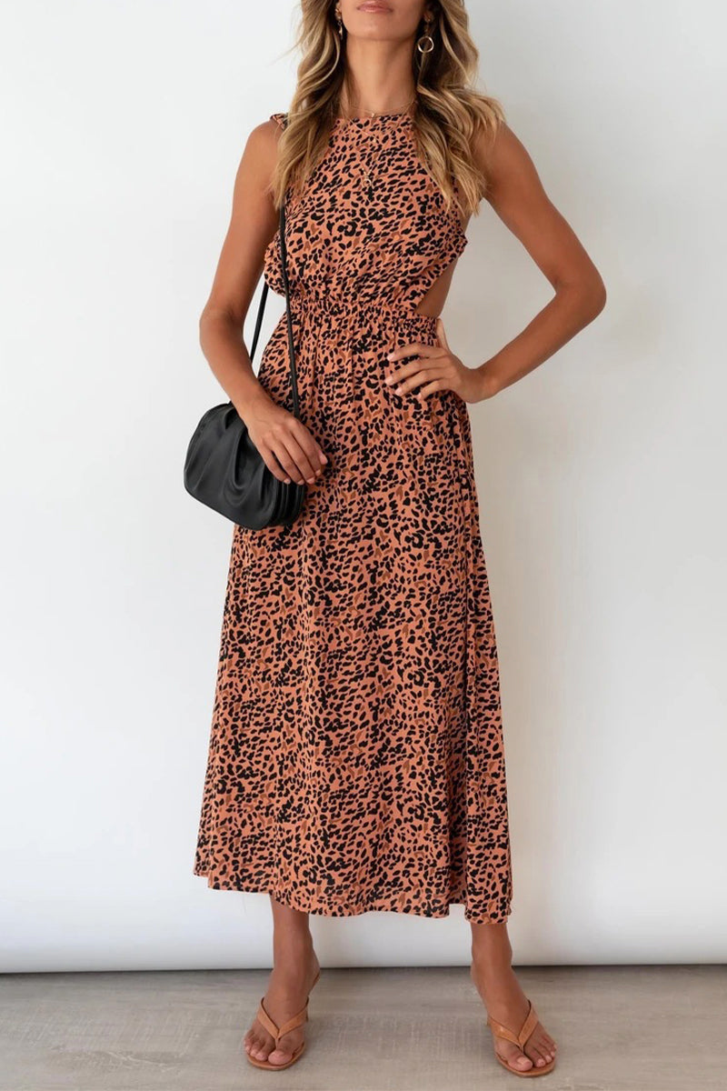 Kaynafashions - Sexy College Animal Print Print Backless Halter A Line Dresses
