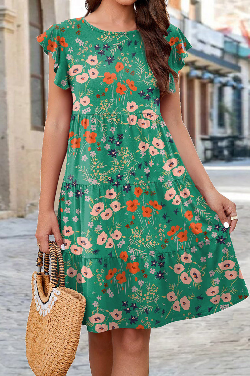 Kaynafashions - Elegant Floral Patchwork O Neck A Line Dresses